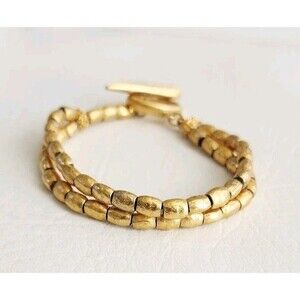 Vintage Liz Claiborne Gold Tone Hammered Beads 2 Strand Bracelet 8"